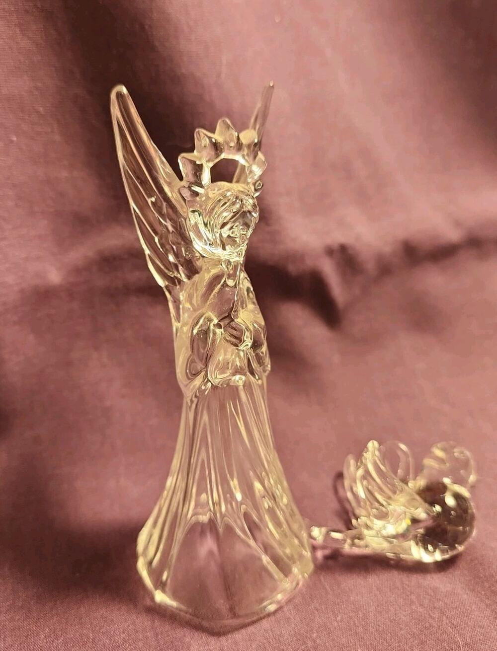 VINTAGE Lot of 2 Hand Blown Spun Glass Figurines - 1 Angel and Bird